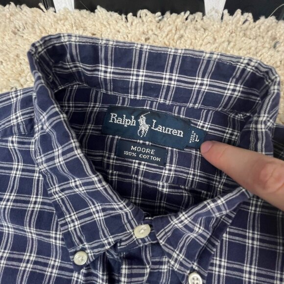 Ralph Lauren Moore Long Sleeve Button Up Shirt Size Large Plaid Blue White - Picture 3 of 9